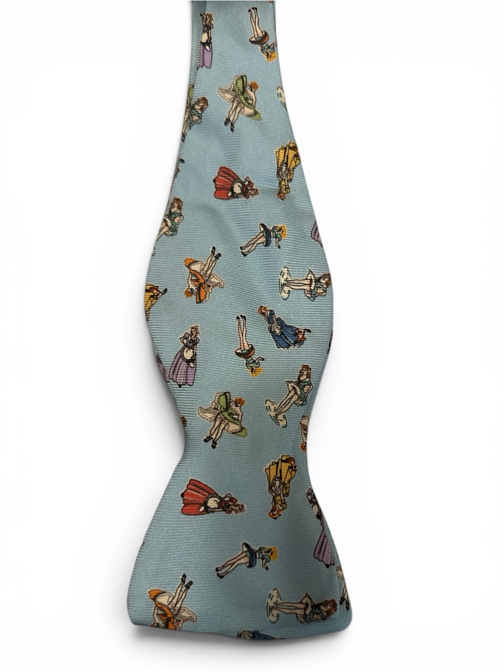 Light Blue Novelty Self-Tie Bow Tie with Vintage Dancer Print